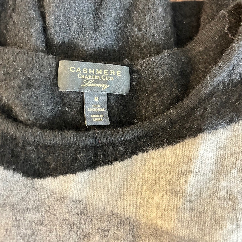 Charter Club Luxury Womens 100% Cashmere Sweater Black Grey Geometric M A0295‎ - Picture 5 of 6